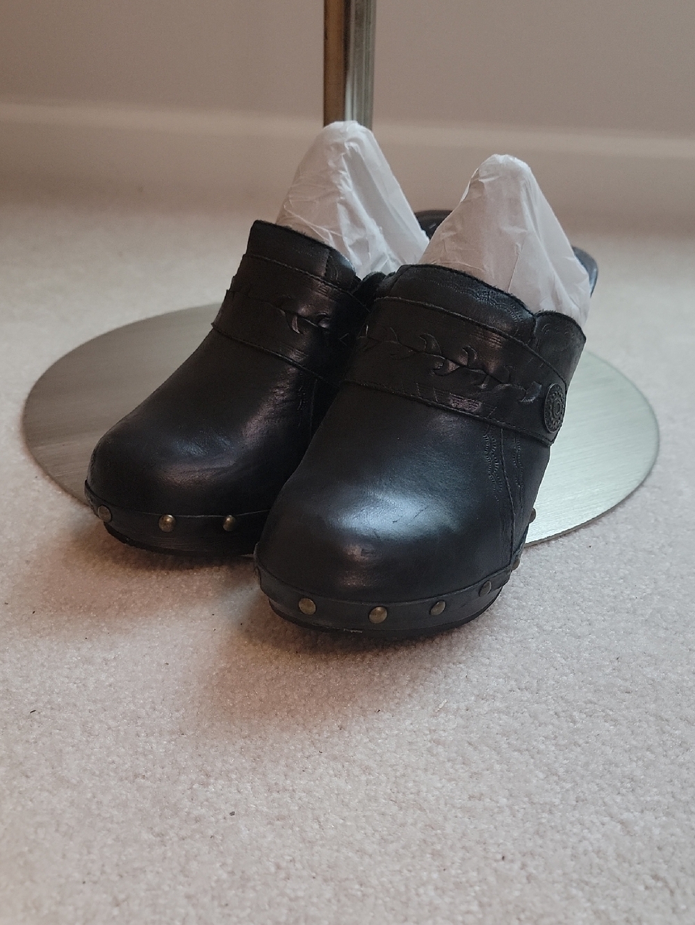 Black leather clogs by Z Universe